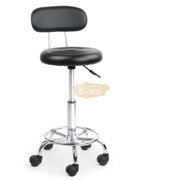 Height Adjustable Stool on wheels with backrest & footrest - Round - Black Stool