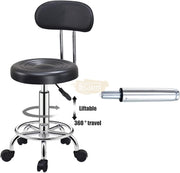 Height Adjustable Stool on wheels with backrest & footrest - Round - Black Stool
