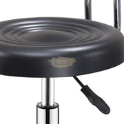 Height Adjustable Stool on wheels with backrest & footrest - Round - Black Stool