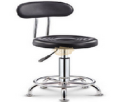 Height Adjustable Stool on wheels with backrest & footrest - Round - Black Stool