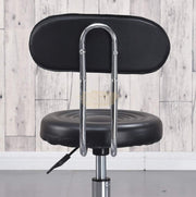 Height Adjustable Stool on wheels with backrest & footrest - Round - Black Stool