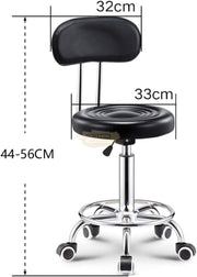 Height Adjustable Stool on wheels with backrest & footrest - Round - Black Stool