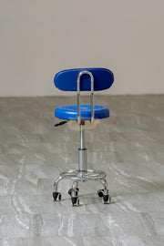Height Adjustable Stool on wheels with backrest & footrest - Round - Blue