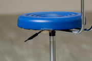 Height Adjustable Stool on wheels with backrest & footrest - Round - Blue