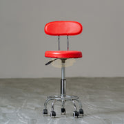Height Adjustable Stool on wheels with backrest & footrest - Round - Red