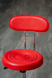 Height Adjustable Stool on wheels with backrest & footrest - Round - Red
