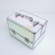 Holographic Makeup Train Case 30cm Silver Cosmetic Case