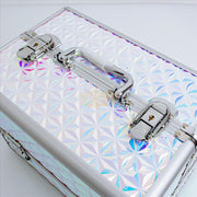 Holographic Makeup Train Case 30cm Silver Cosmetic Case