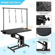 Hydraulic Pet Grooming Table with Overhead Bar Hooks & Leashes | Black Grooming Table