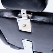 Hydraulic Recliner Barber Chair | Round Silver Disc Plate | Black Barber Chair