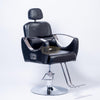 Hydraulic Recliner Barber Chair | Round Silver Disc Plate | Black Barber Chair