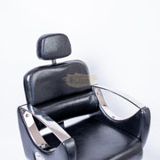 Hydraulic Recliner Barber Chair | Round Silver Disc Plate | Black Barber Chair