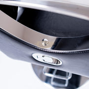 Hydraulic Recliner Barber Chair | Round Silver Disc Plate | Black Barber Chair