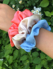 Silk Hair Scrunchies | Tri-Color | 3 pieces | sky blue, cream, pink