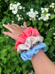 Silk Hair Scrunchies | Tri-Color | 3 pieces | sky blue, cream, pink