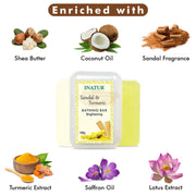 Inatur Bathing Bar - Sandal & Turmeric - 100% Soap Free Enriched with Butter & Natural Oils Soap
