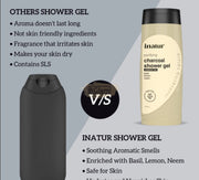 Inatur Charcoal Shower Gel - Deep Detox & Oil Control | Sulfate-Free - 400ml Shower Gel