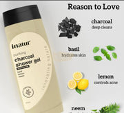 Inatur Charcoal Shower Gel - Deep Detox & Oil Control | Sulfate-Free - 400ml Shower Gel