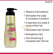 Inatur Shampoo - Keratin 350ml - Sulphate Free Organic Strengthens hair Shampoo