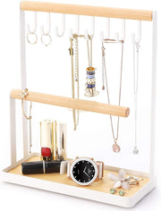 Jewelry Display Stand | White Metal & Wood (Organizer only) Jewelry Holder