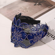 Lace Flower Wide Headband Blue Hair Accessories