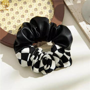 Leather Corduroy Checkerboard Print Scrunchie Design 10 1 Black Hair Accessories