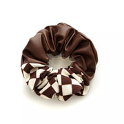 Leather Corduroy Checkerboard Print Scrunchie Design 10 2 Brown Hair Accessories