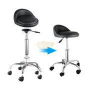 Low profile stool on wheels with back support | Black Stool