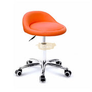 Low profile stool on wheels with back support | Orange Stool