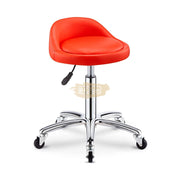 Low profile stool on wheels with back support | Red Stool