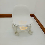 Low Stool with Back Support on Wheels White Low Stool