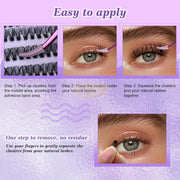 LZM 40P Self Adhesive Eyelashes Pre-glued Eyelashes Cluster Lashes Kit with Lash Tweezers Self-Adhesive Lash Clusters