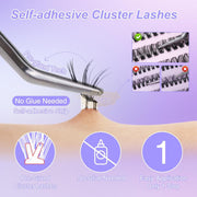 LZM 140pcs Self Adhesive Lash with tweezers | D-Curl Mixed 9-14mm | No Glue DIY Lashes Self-Adhesive Lash Clusters