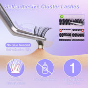 LZM 50P Self-Adhesive Eyelash Kit - Pre-Luded Eyelash Clusters Fluffy D Curl DIY Eyelash Extension Kit (9-14 mm)