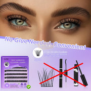 LZM 50P Self-Adhesive Eyelash Kit - Pre-Luded Eyelash Clusters Fluffy D Curl DIY Eyelash Extension Kit (9-14 mm)