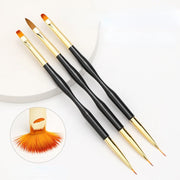 3 Pcs Double Sided Nail Art Brush Set Black/Gold