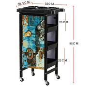 4-drawer Salon/Barber Trolley Cart | Black Both Sides (No Design)