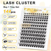 Mereton 144pcs Lash Clusters | D-Curl Mixed 8-16mm Wide Band | DIY Lashes DIY Lash Clusters