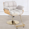 Modern Luxury Salon Styling Chair with Hydraulic Lift | Round Gold Disc Plate | Gold/Grey Barber Chair