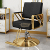 Modern Salon Styling Chair with Hydraulic Lift and Diagonal Titanium Stripes Handle | Round Gold Disc Plate