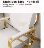 Modern Salon Styling Chair with Hydraulic Lift | Round Gold Disc Plate | Black/Gold Barber Chair