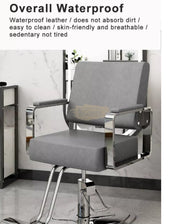 Modern Salon Styling Chair with Hydraulic Lift | Round Silver Disc Plate | Black/Silver Barber Chair