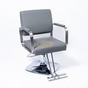Modern Salon Styling Chair with Hydraulic Lift | Square Silver Disc Plate | Grey/Silver Barber Chair