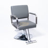 Modern Salon Styling Chair with Hydraulic Lift | Square Silver Disc Plate | Grey/Silver Barber Chair