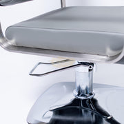 Modern Salon Styling Chair with Hydraulic Lift | Square Silver Disc Plate | Grey/Silver Barber Chair