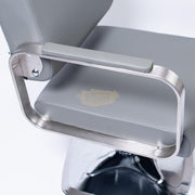 Modern Salon Styling Chair with Hydraulic Lift | Square Silver Disc Plate | Grey/Silver Barber Chair