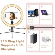 Multi-Function USB Table Ring Light 26cm with Tripod & Phone Clip Salon Furnishing