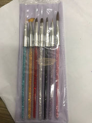 Multicolor Nail Art Brush Set with Rhinestone Handle (7 pieces) Nail Art Brush