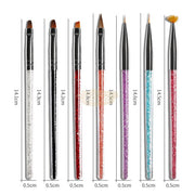 Multicolor Nail Art Brush Set with Rhinestone Handle (7 pieces) Nail Art Brush