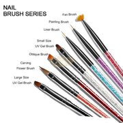 Multicolor Nail Art Brush Set with Rhinestone Handle (7 pieces) Nail Art Brush